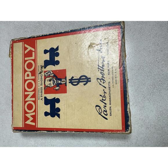 VTG 1936 Parker Brothers Monopoly Board Game Complete Box Set Wood Tokens - Picture 1 of 7